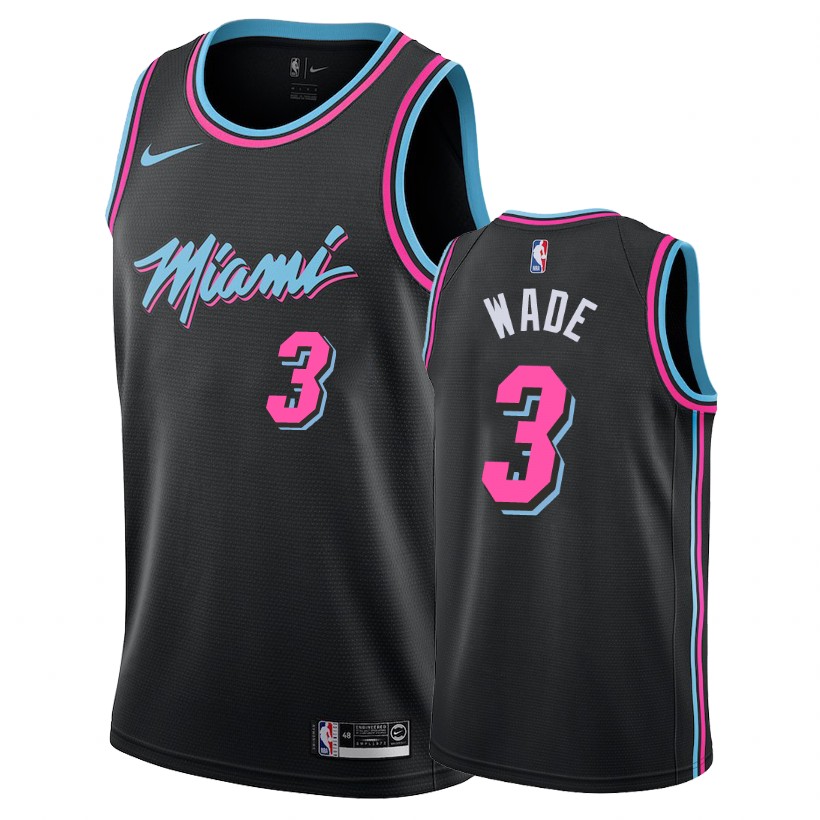 Men's Miami Heat 3 Dwyane Wade Basketball City Edition NBA Jersey Black 2018