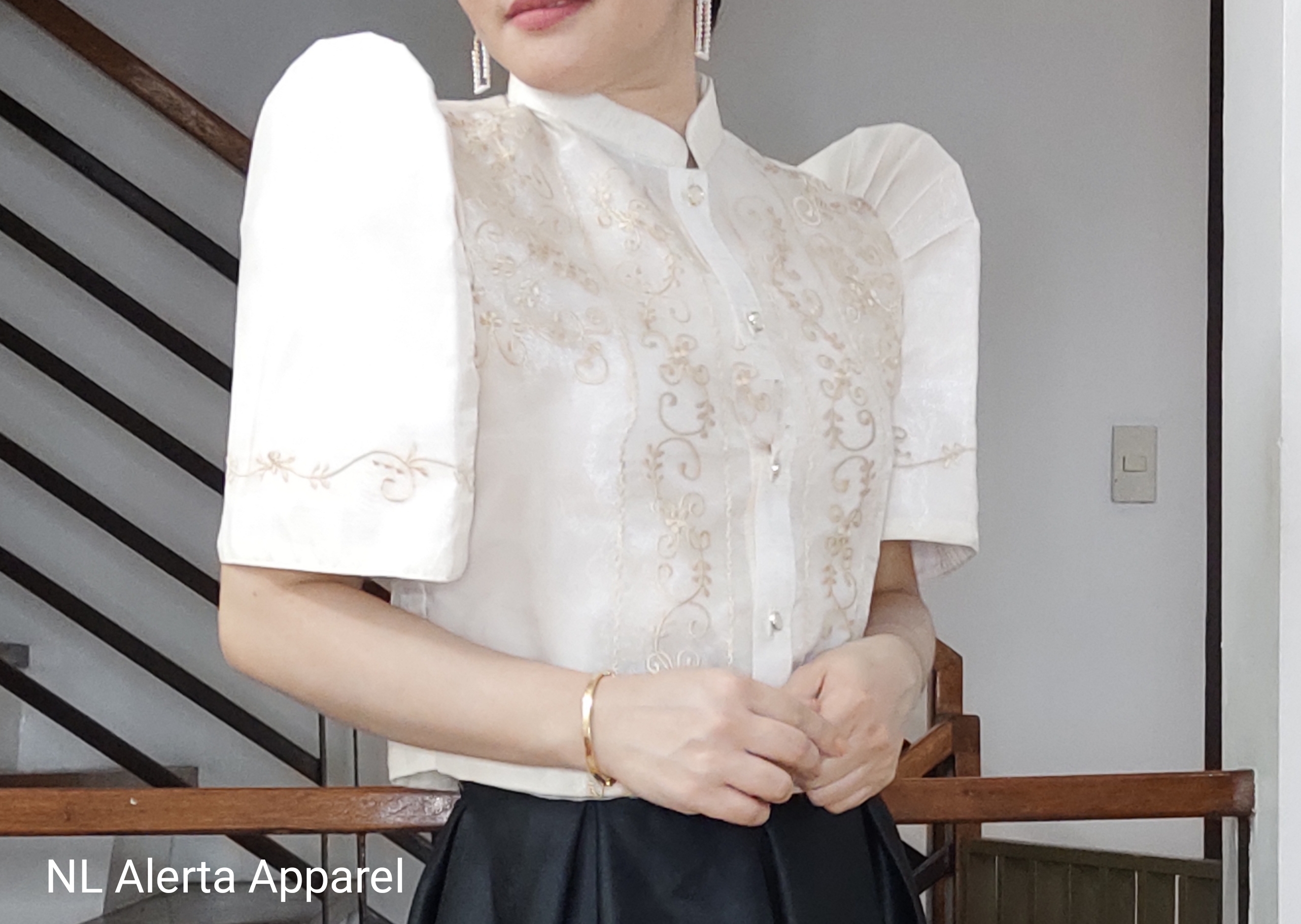 Modern FILIPINIANA Ladies BARONG TAGALOG Blouse In Mestiza Sleeves