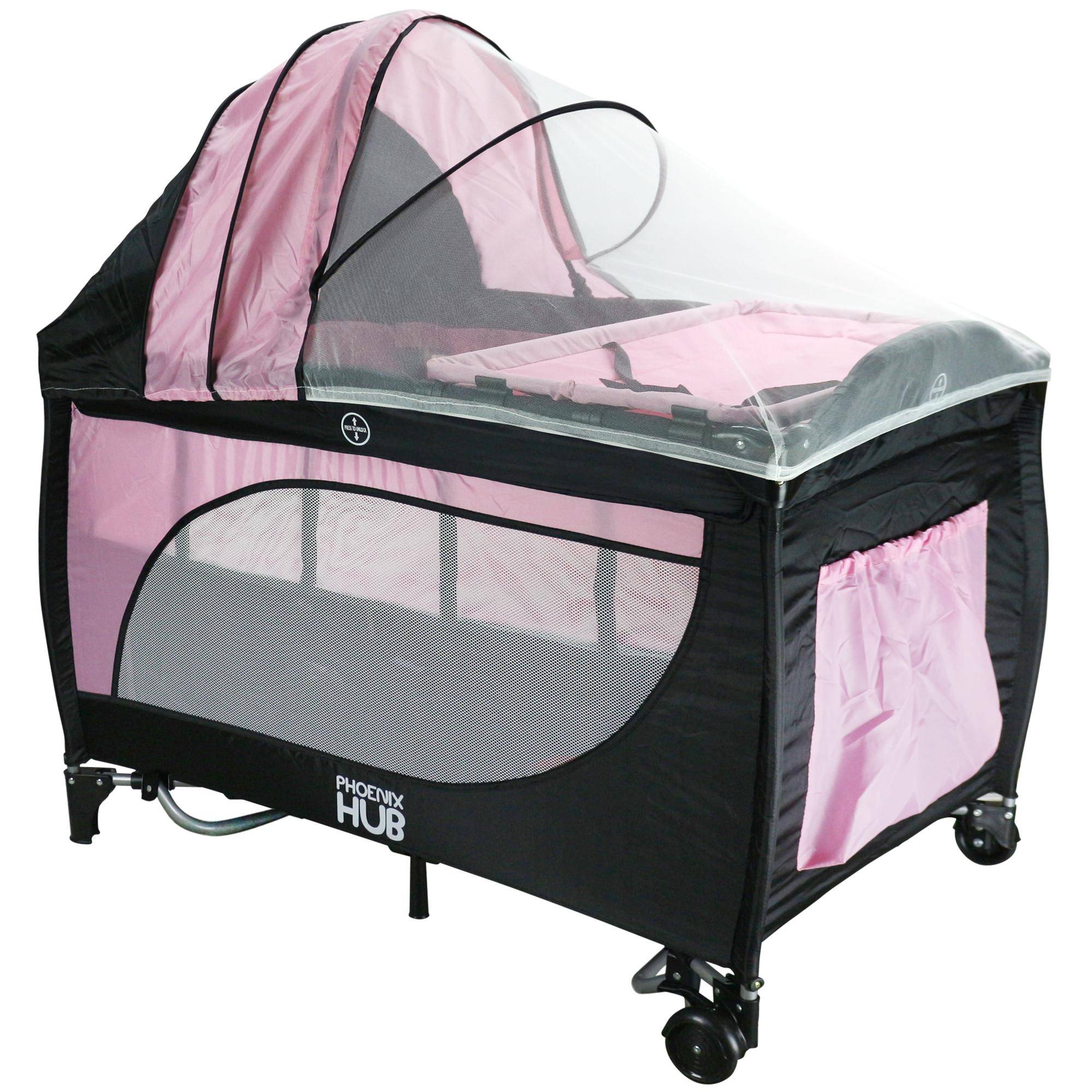 Phoenix Hub EB8070 infant Baby Crib Convertible to Rocker and Playpen Crib with Mosquito Net