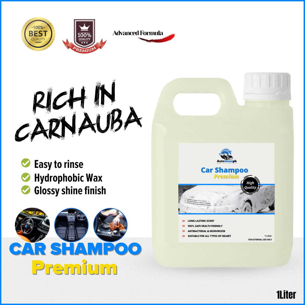 [ Glossy Finish ] Autocleanph Car Shampoo With Wax   Carnauba Wax 