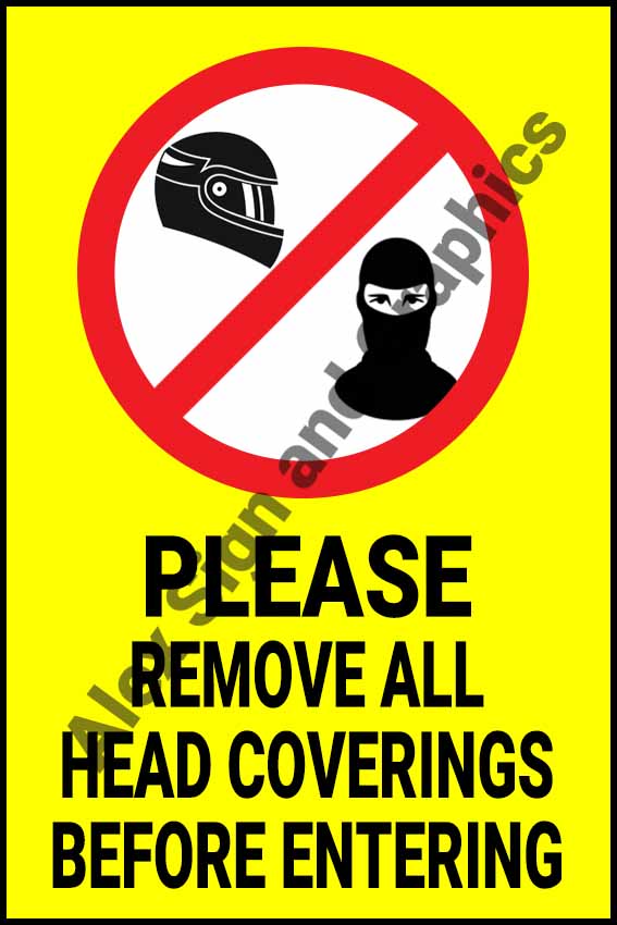 Please Remove All Head Coverings Before Entering PVC Signage - A4 Size ...
