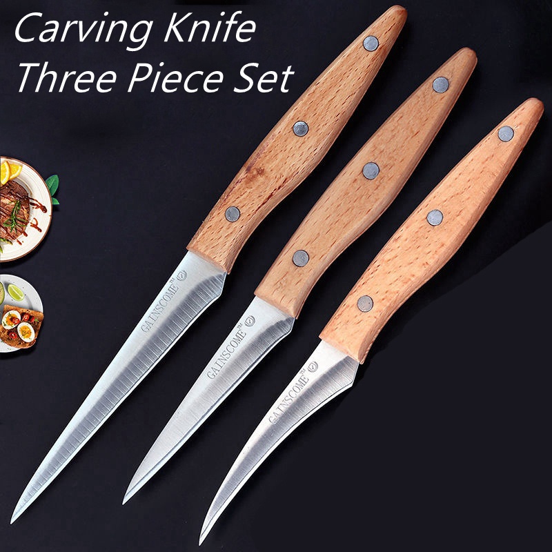 Fruit Carving Knife 4 PCS Set Small Professional Chef Wooden Handle 4PCS/SET  Carving Knife Kitchen Fruit Knife Professional Chef Food Fruit Carving Knife