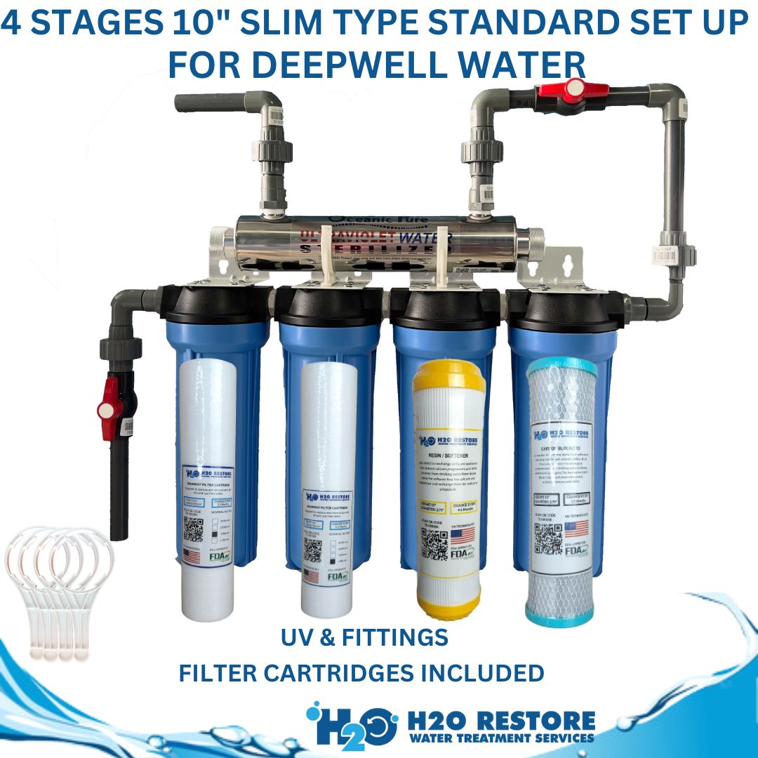 Water Filter 4 Stages Standard For Deepwell Water 10" Slim Type 1/2" IN