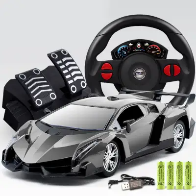 Kids Remote Control Car Racing Model Toys with Steering Wheel Gravity Induction and Foot Pedal
