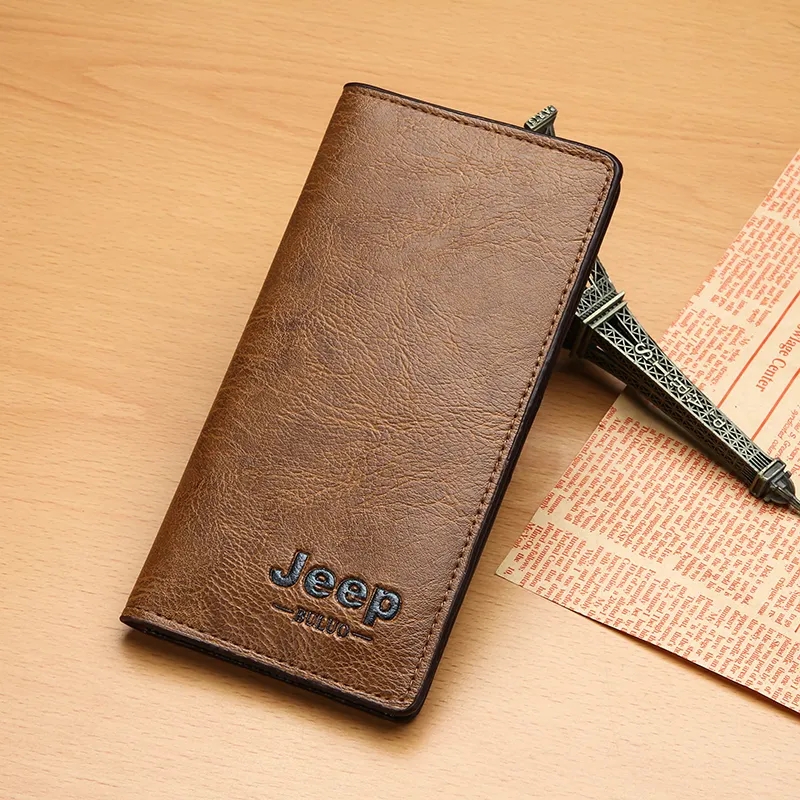 JEEP BULUO Men Wallets Genuine Leather Money Clip Natural Cow