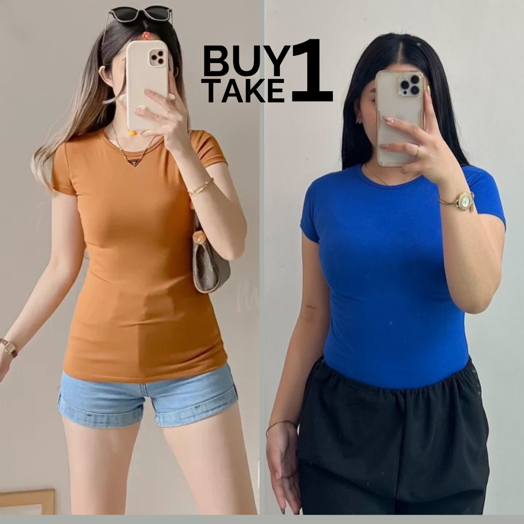 Lulu BUY 1 TAKE 1 Double Lining Tops Boatneck Basic Length Plain T ...