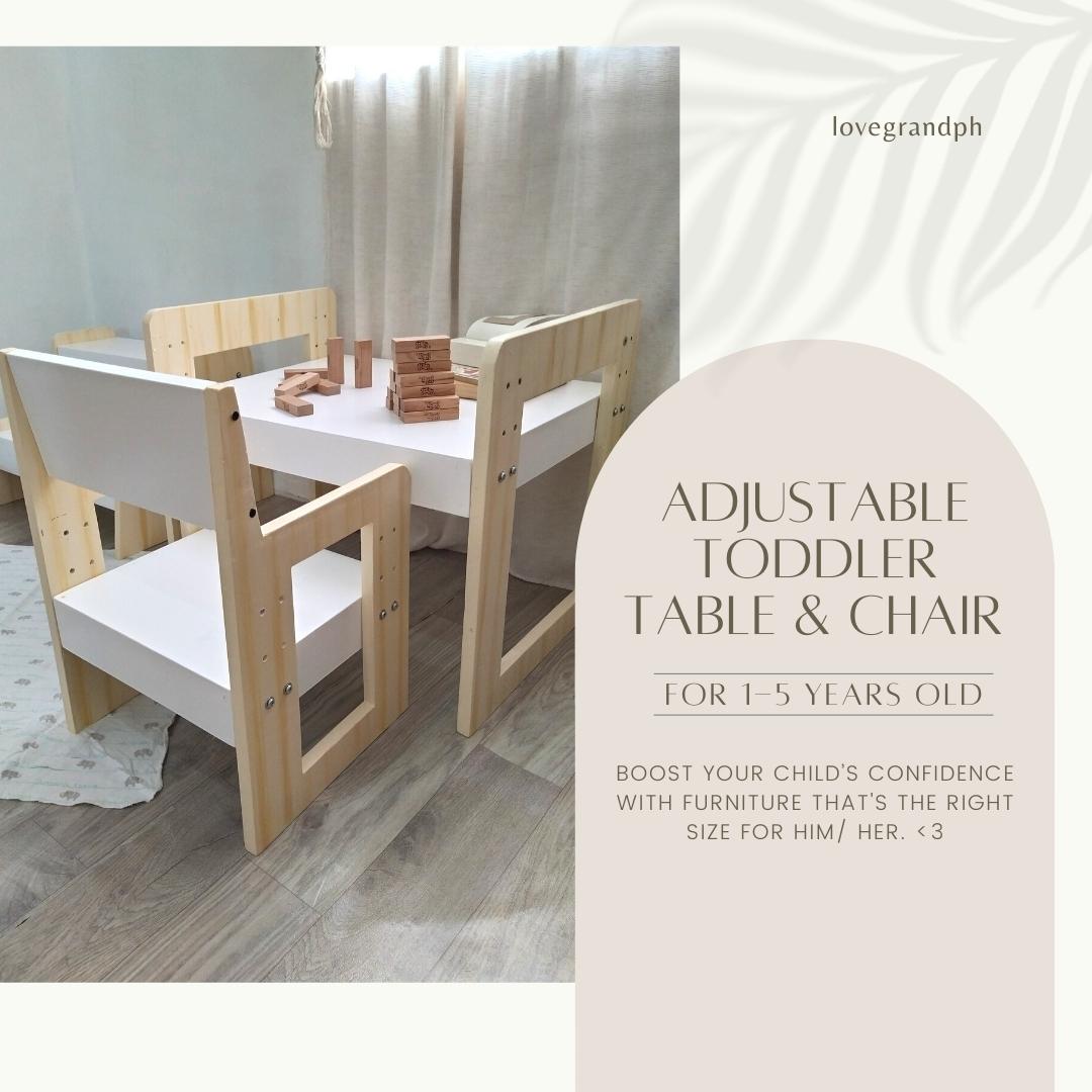 LoveGrand Wooden Adjustable Table and Chair for Kids (White Wood Gray