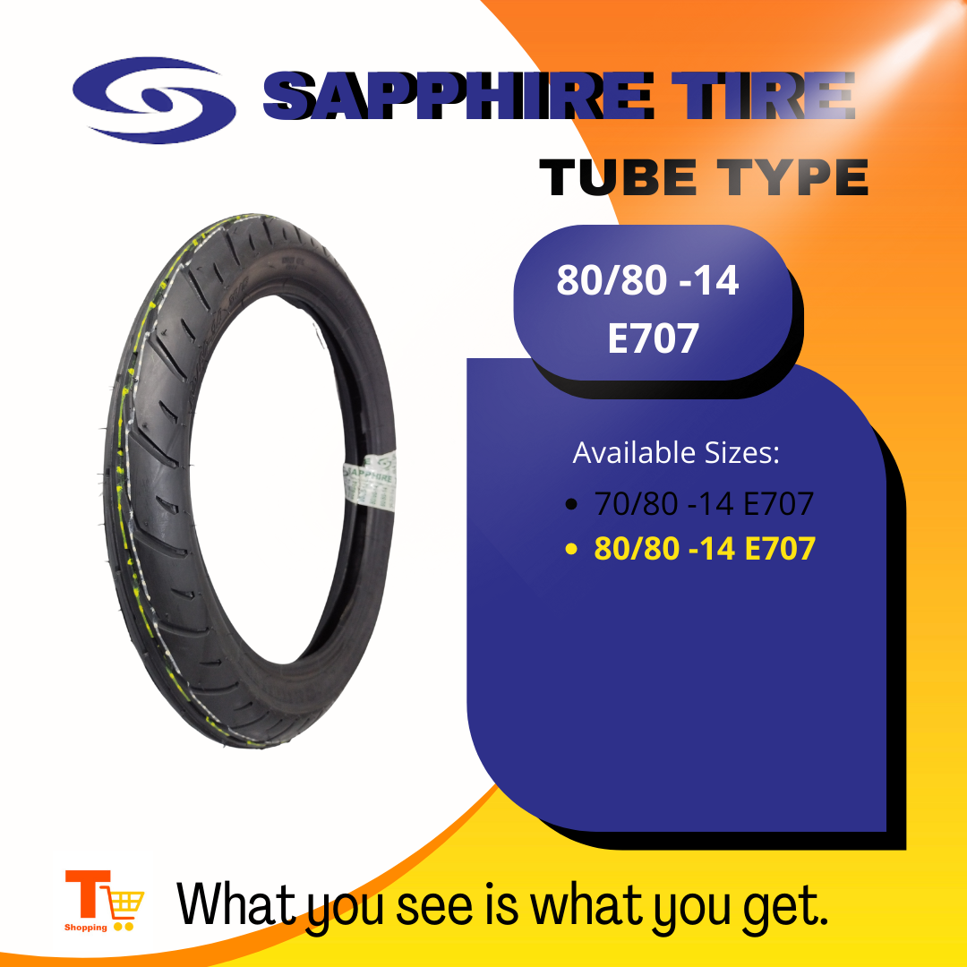 SAPPHIRE TUBETYPE TIRE FOR MOTORCYCLE E707 70/8014, 80/8014 (9313