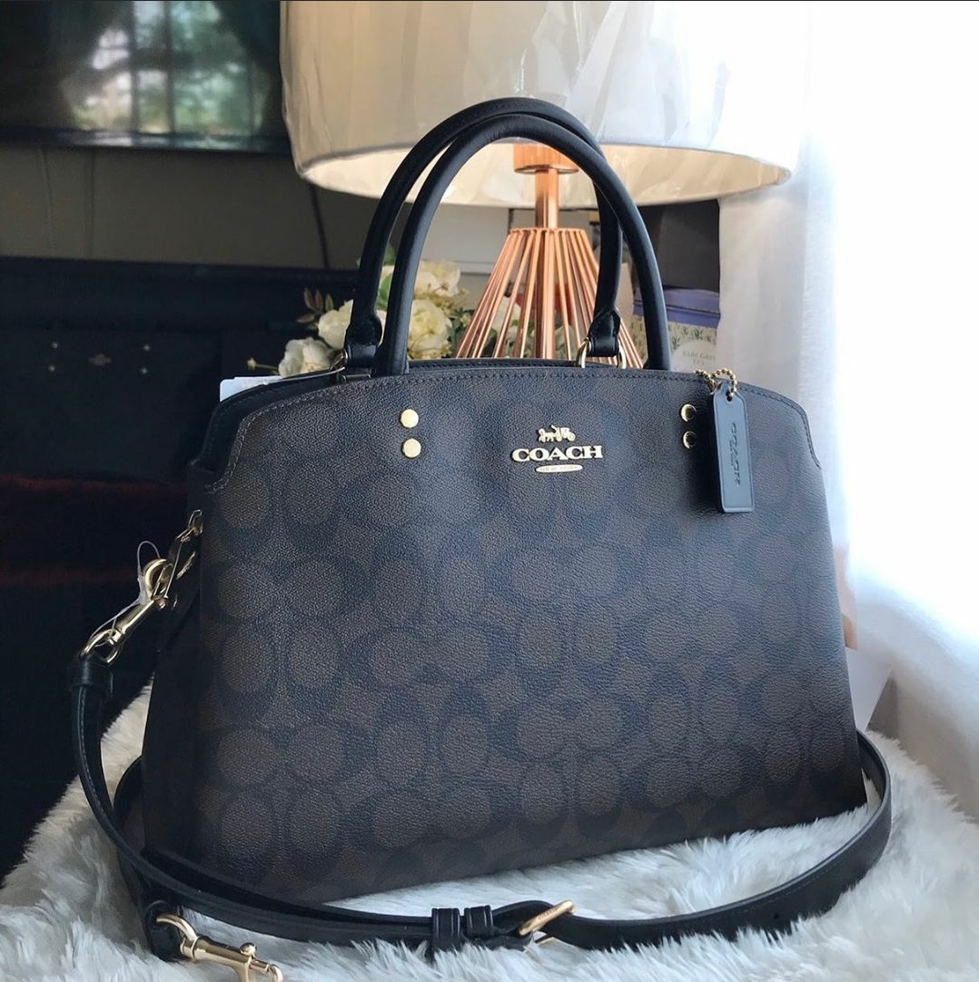 Coach 91495 Lillie Carryall in Brown Signature Coated Canvas and Black ...