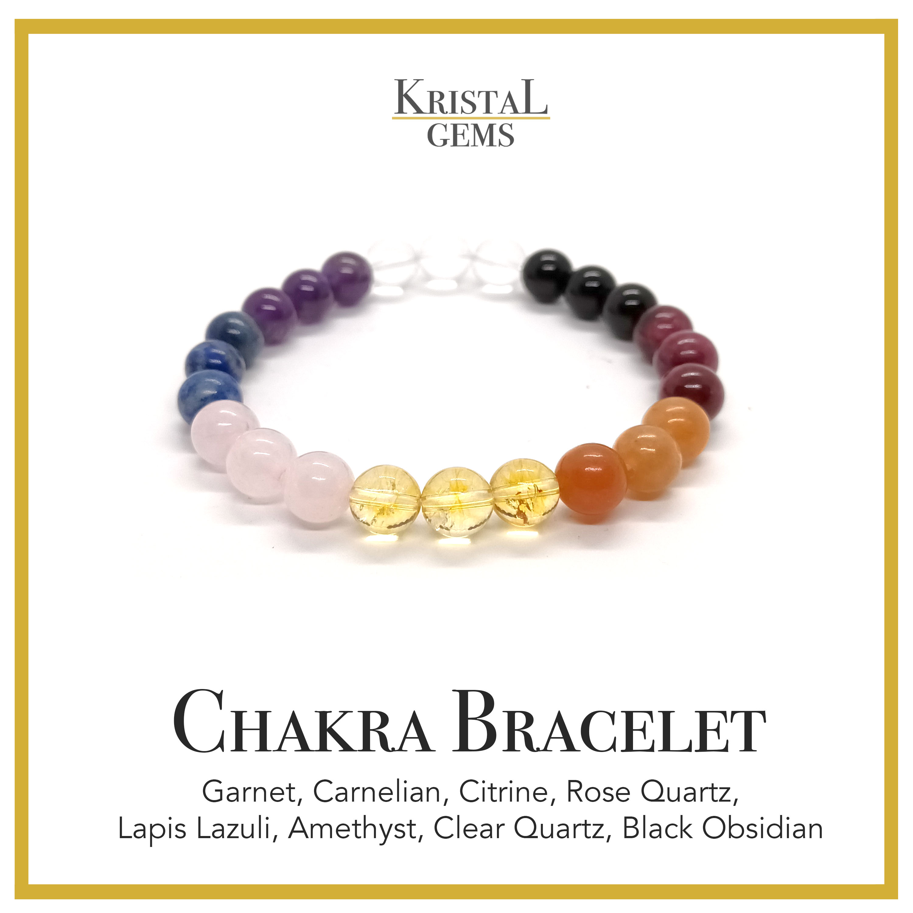 Chakra Bracelet Garnet Carnelian Citrine Rose Quartz Lapis