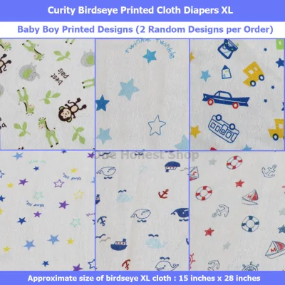 Curity Birdseye Printed Designs Cloth Diaper XL (Lampin, Baby Boy or Baby Girl Set Option) 6 pcs