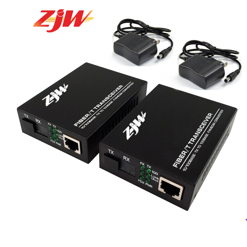 ZJW 1 Pair SC Fiber Transceiver Media Converter Optical Fiber Single