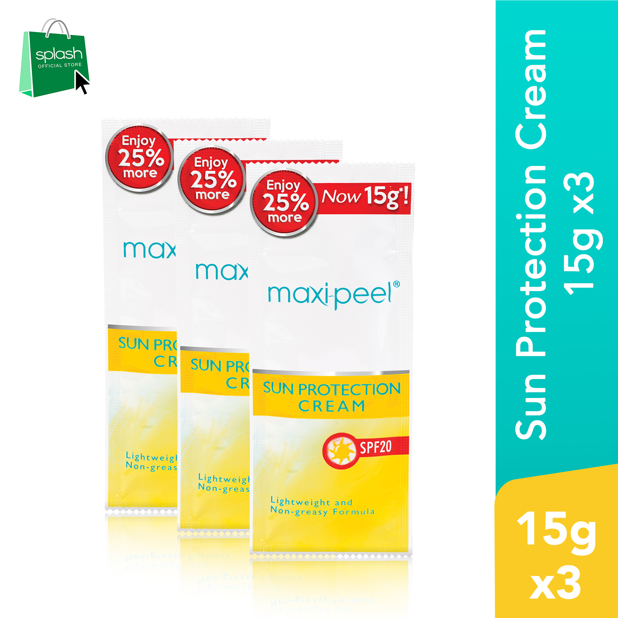 MaxiPeel Sun Protection Face Cream Sunscreen SPF20 15g Set of 3