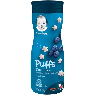 Gerbers Puffs Cereal Snack, Banana / Strawberry Apple / Blueberry, 42 grams GerberBaby Puffs