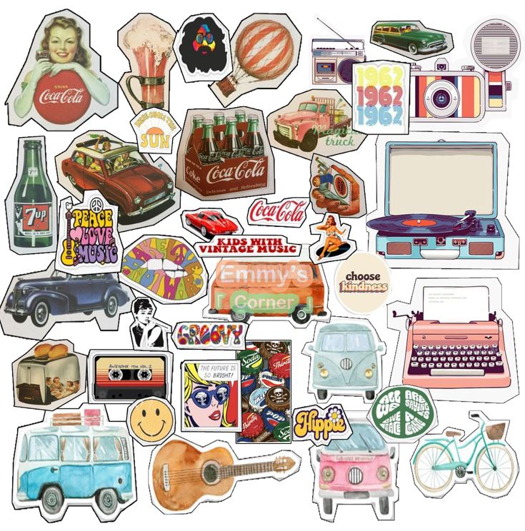 Retro stickers set decorative 50pcs