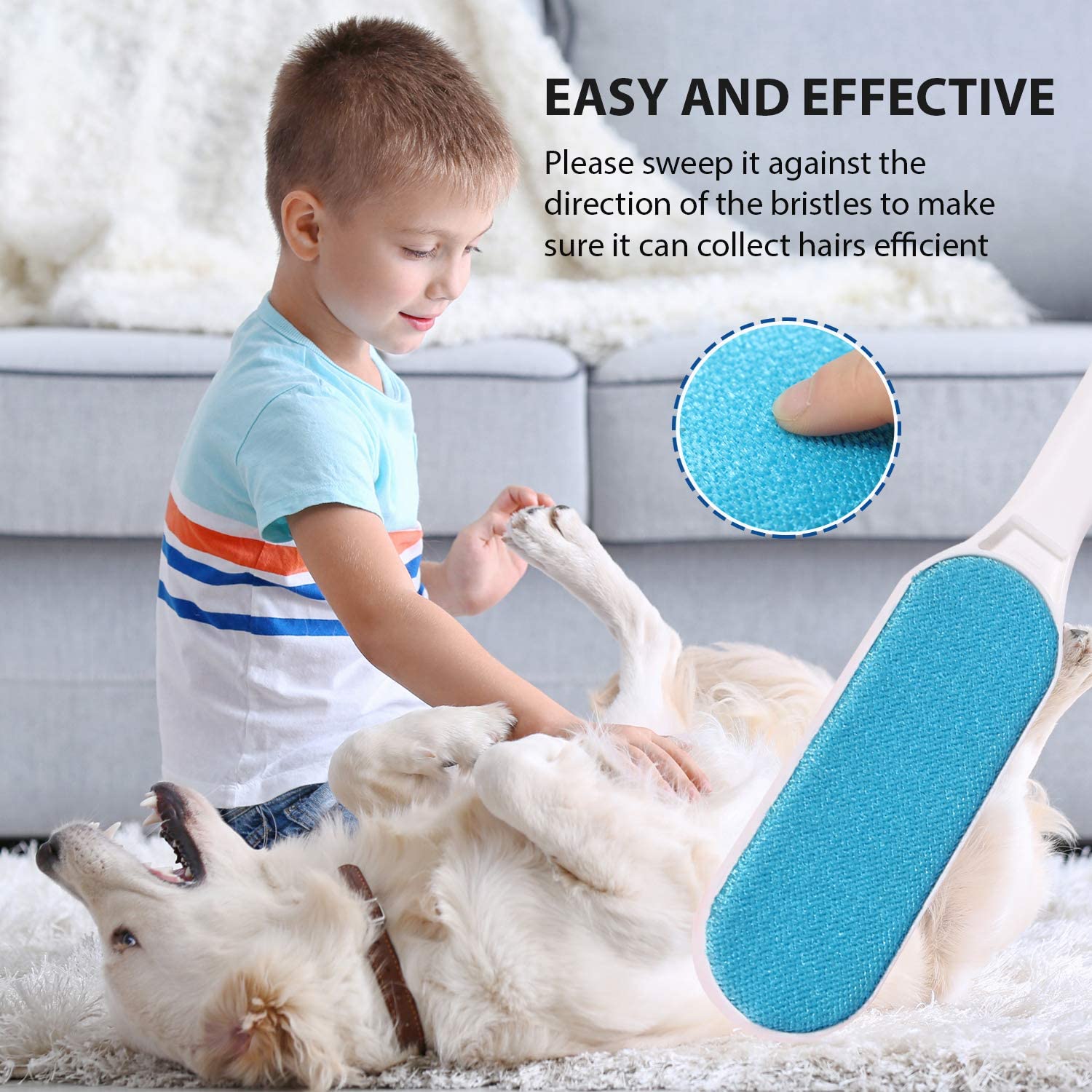 Pet Hair Remover - 1 Double-Sided Standard-Size, 1 Travel Pet Hair Removal  Brush, Self-Cleaning Base - Remove Cat and Dog Fur, Lint, Fluff from  Carpet, Car Seat, Couch, Clothing, Bedding, Fabric, Blue |