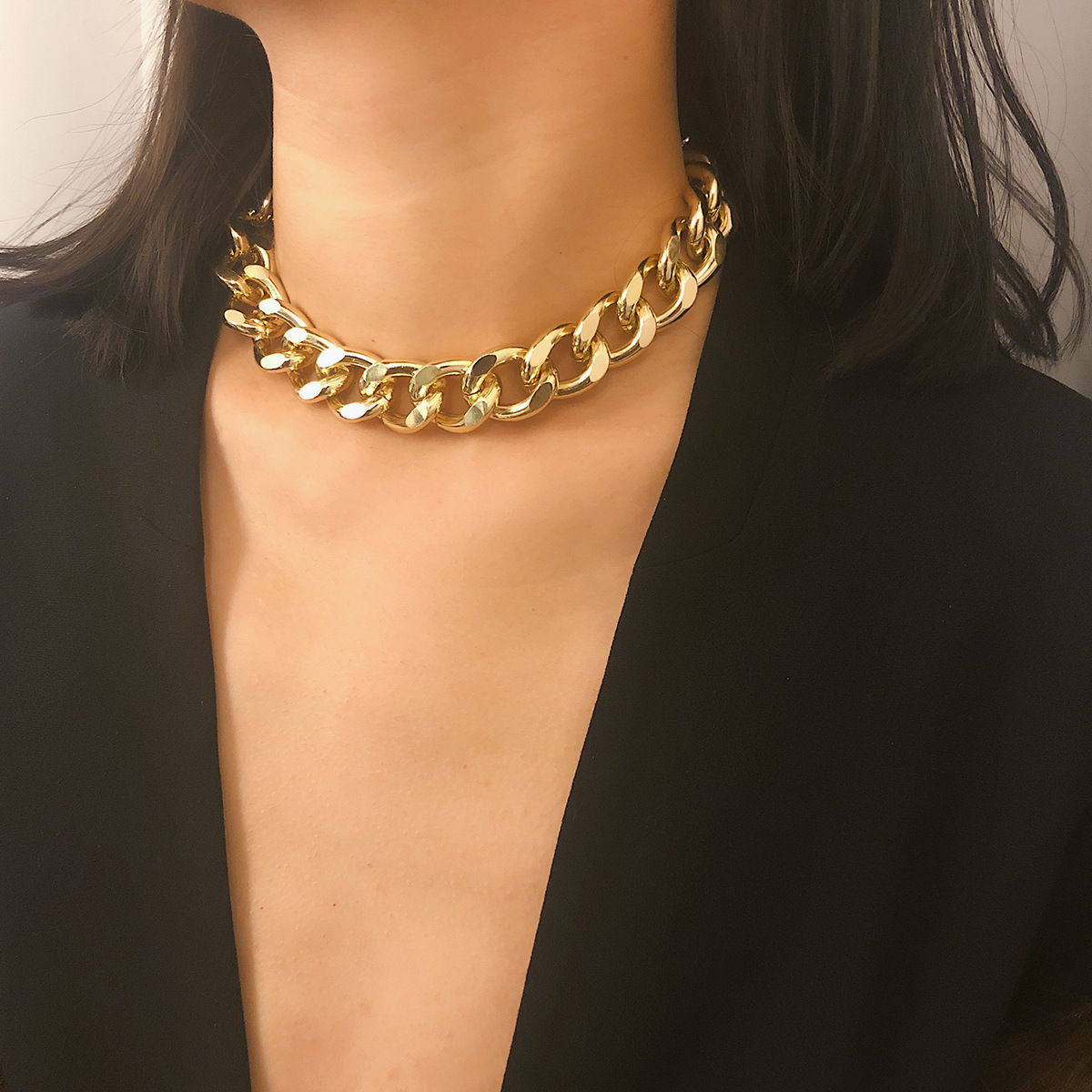 Gold Chunky Cuban Link Choker Necklace 