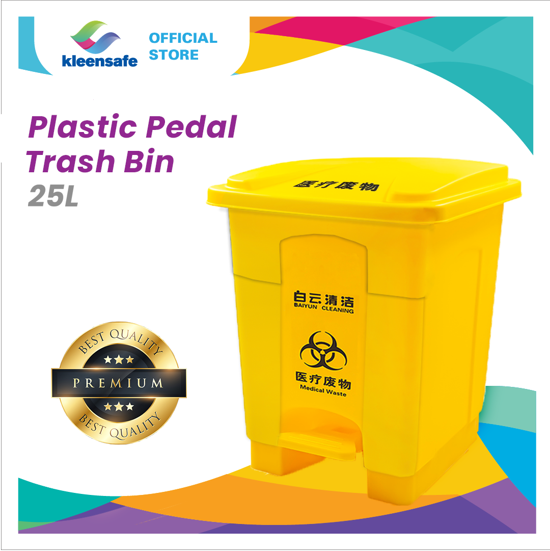 Kleensafe Heavy Duty Plastic Trash Bin 25L Step Foot Pedal Kitchen