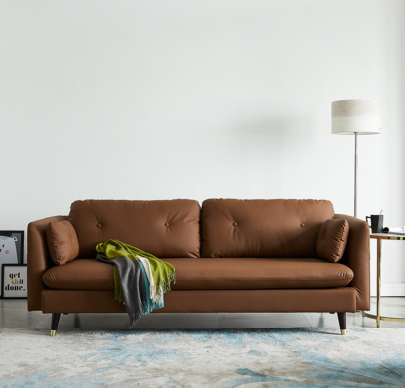 Nordic Simple Small Apartment Leather, Tan Leather Sofa Set