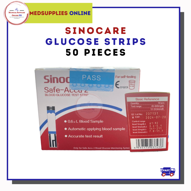 SINOCARE SAFE ACCU 2 GLUCOSE TEST STRIPS Only (50pcs) without without Lancet