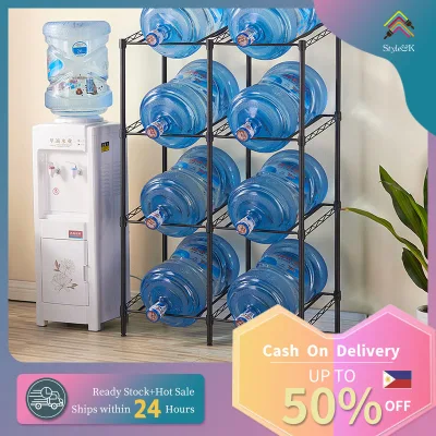 High-quality Double Row Drinking Water Rack, Double Row Siamese Water Stand, Water Storage Rack, Stand For Water Dispenser, Space Saving-High Carbon Steel Water Dispenser Stand-Double Row 4 Layers Gallon Bucket Rack
