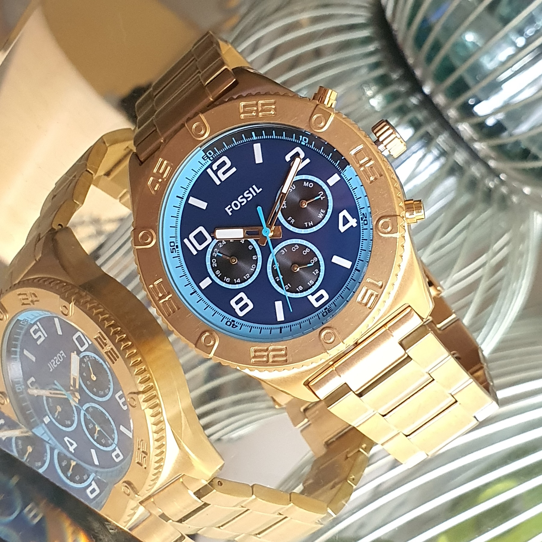 Original BQ2531 Fossil Brox Multifunction Turquoise Dial Gold Tone ...