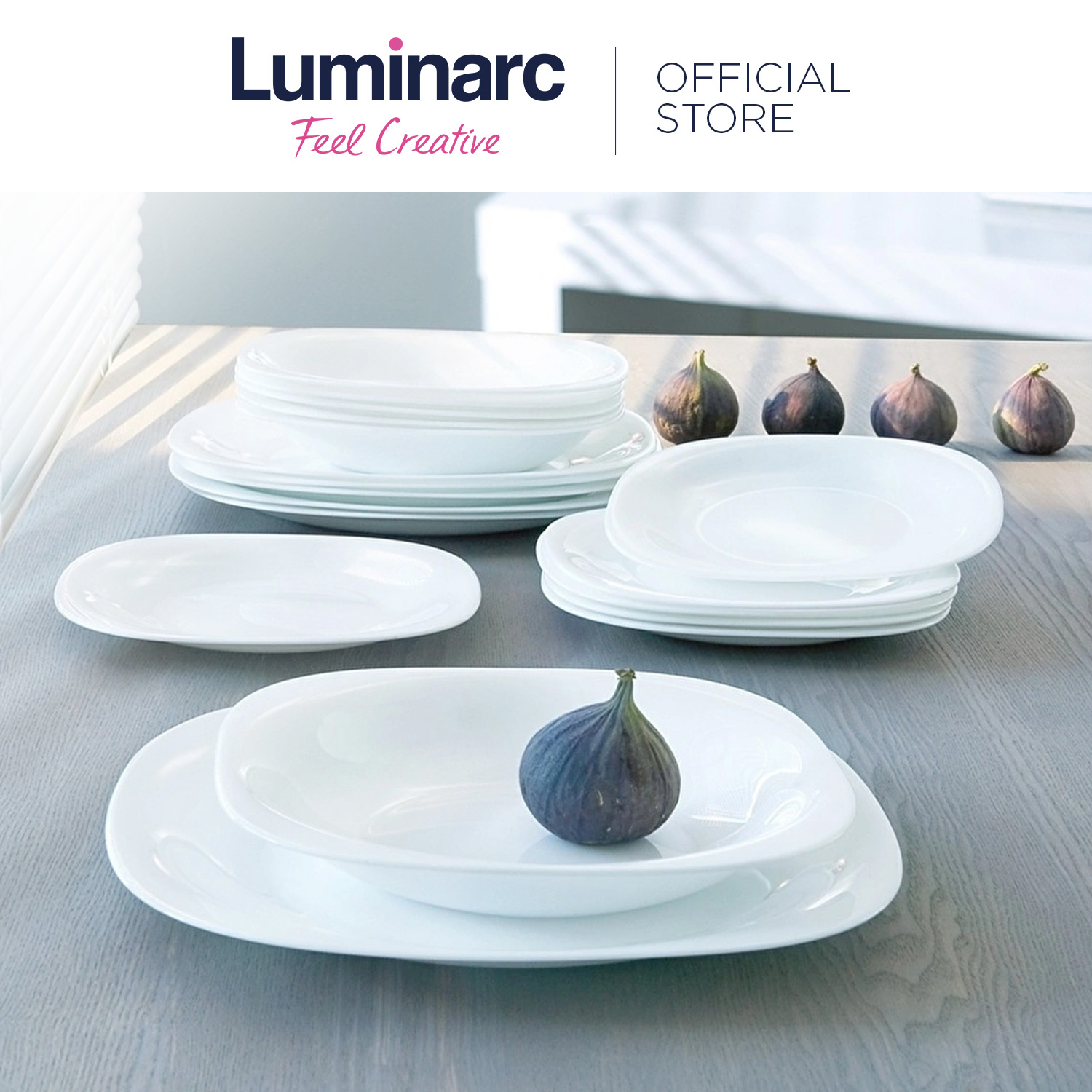 Luminarc Carine 13pc Square White Dinner Set Tableware Set Plates