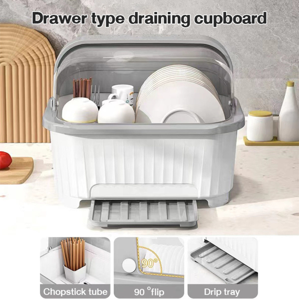 Dustproof Dish Rack with Cover for Tableware Tableware Storage Box Kitchen  Plastic Cupboard Kitchen Cabinet Organizer