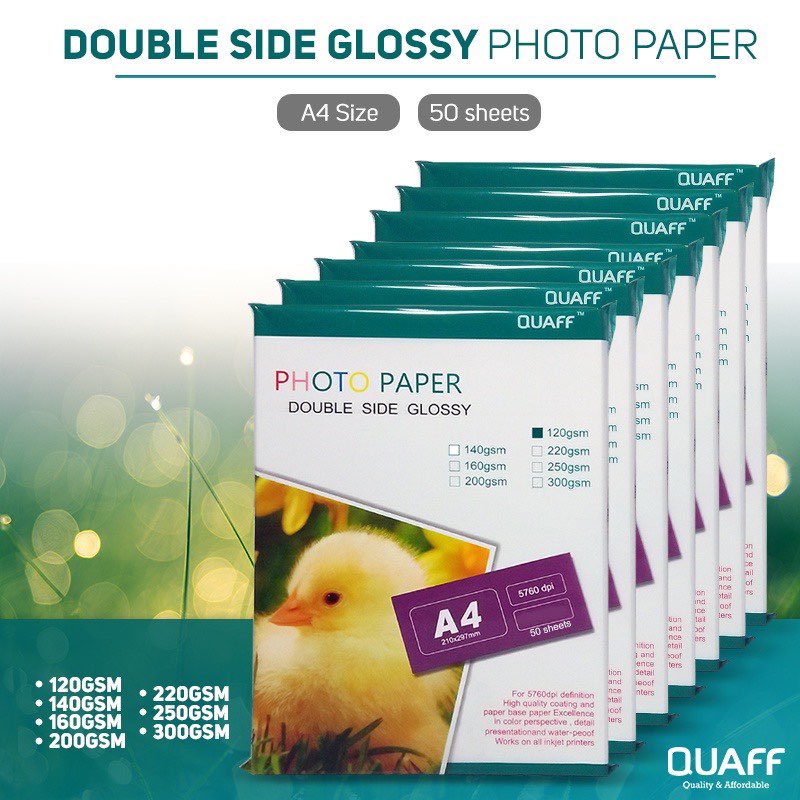 Quaff Double Sided Glossy Photo Paper A4 Size 50 Pcs Per Pck 120Gsm 