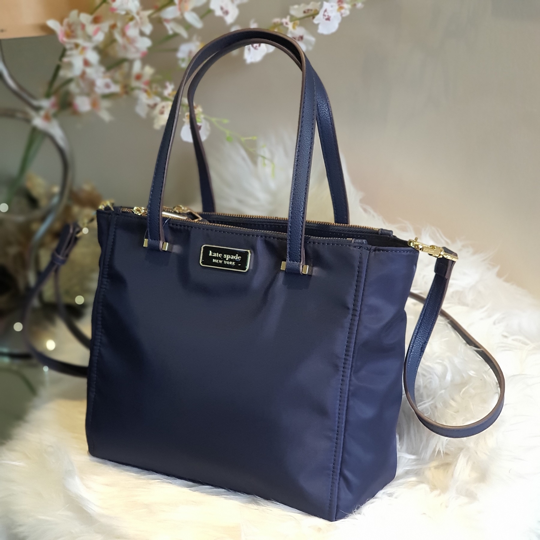 Top Brand Kate Spade Medium Classic Dawn Satchel Two Zip and Tab Closure  Women's Nylon Bag - Navy Blue | Lazada PH