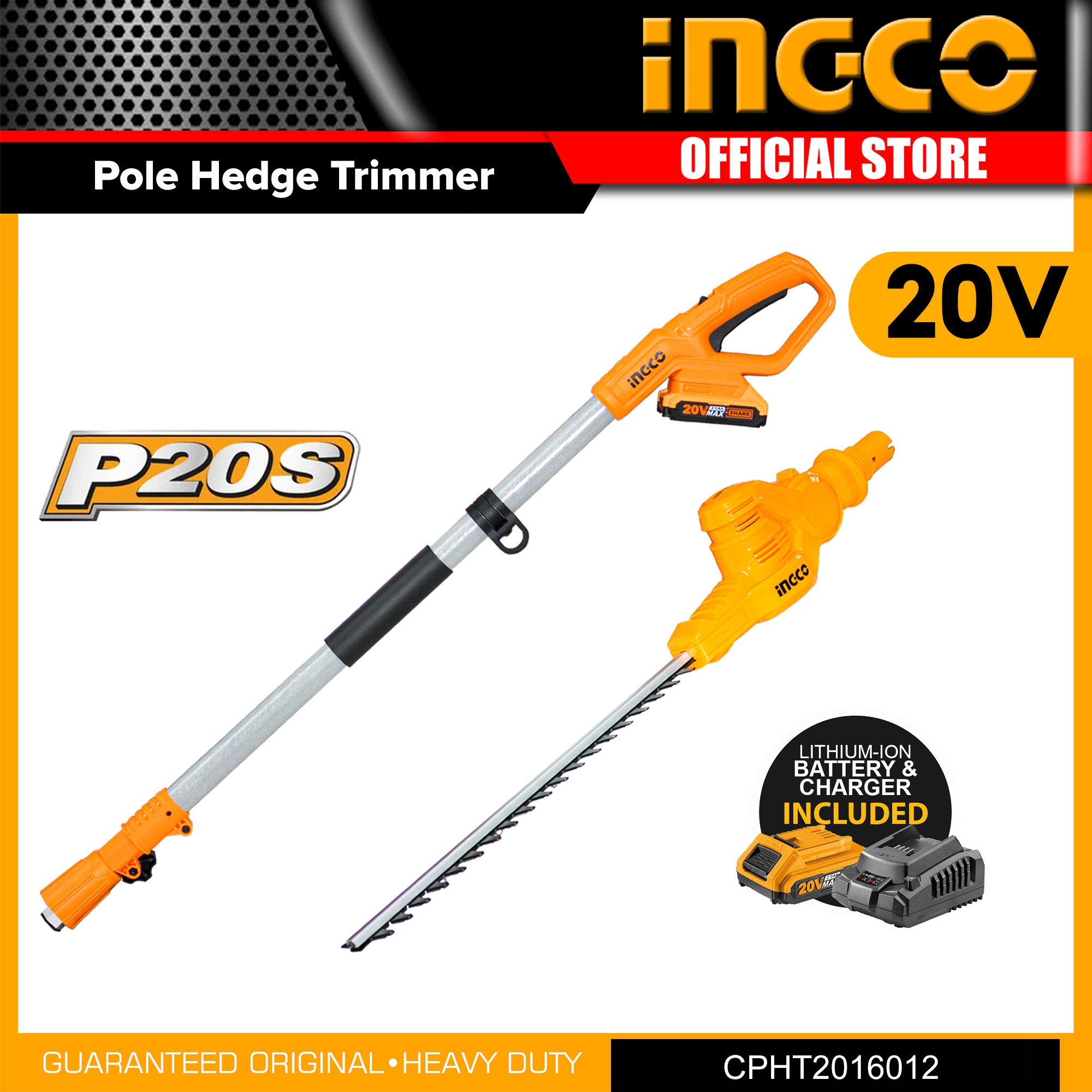 INGCO CPHT2016012 20V LithiumIon Cordless Pole Hedge Trimmer Hedge