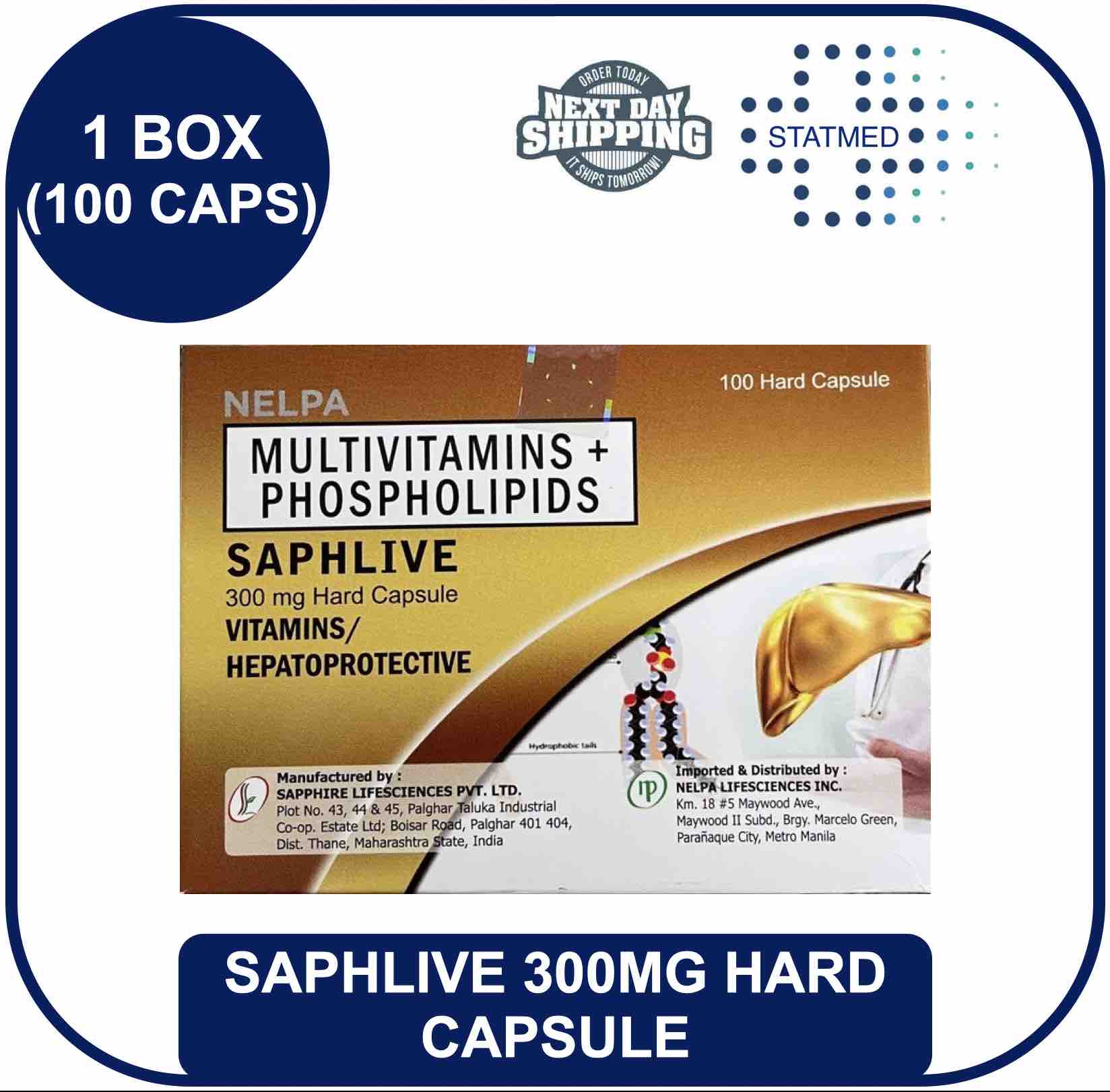 SAPHLIVE Multivitamins + Phospholipids 300mg Capsule 1 box [100 Hard