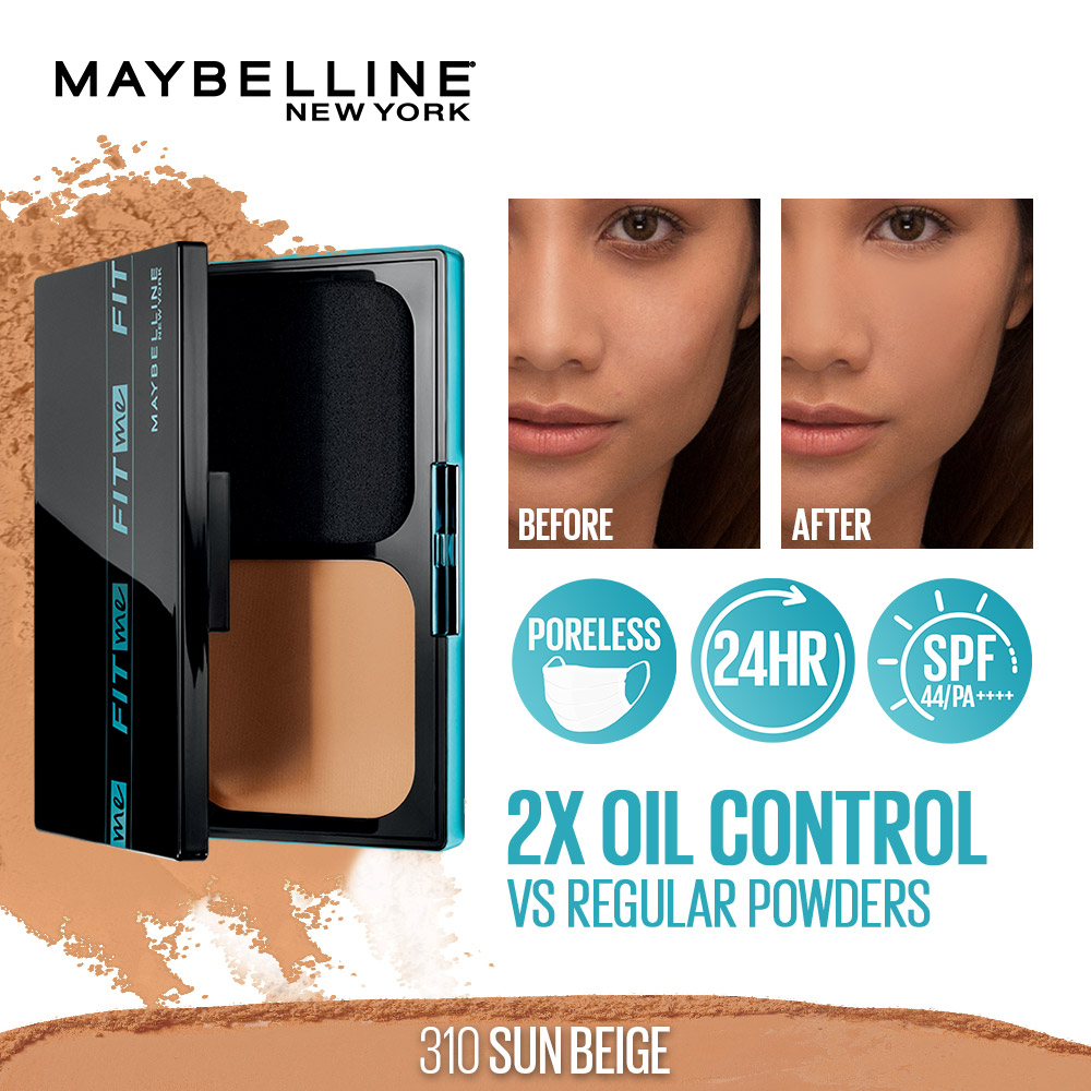 MAYBELLINE, Fit Me Ultimatte 24HR Powder Foundation Two Way Cake with SPF  310 Sun Beige 12g