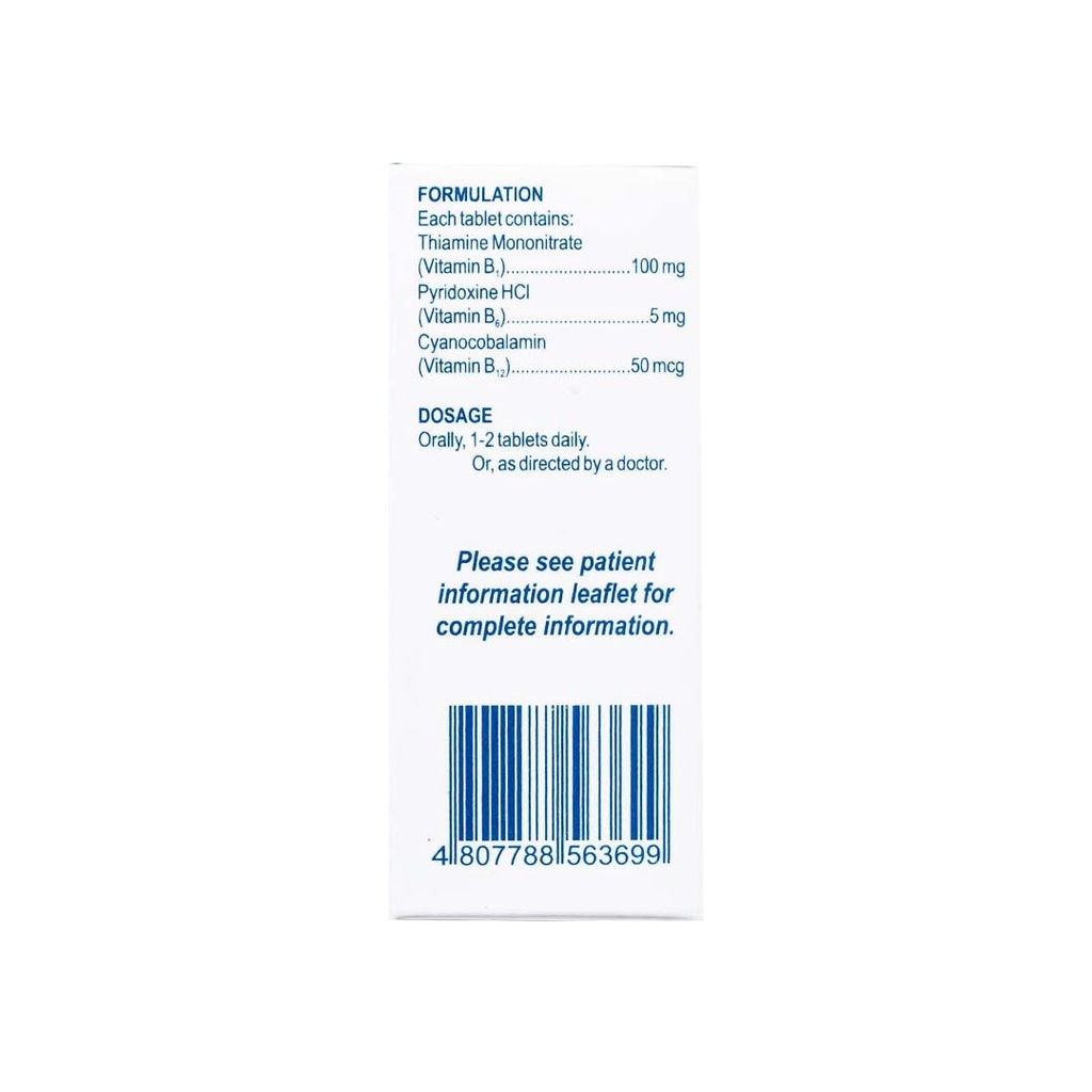 RiteMED Vitamin B Complex 100 mg/5mg/50 mcg per tablet 100 Tablets