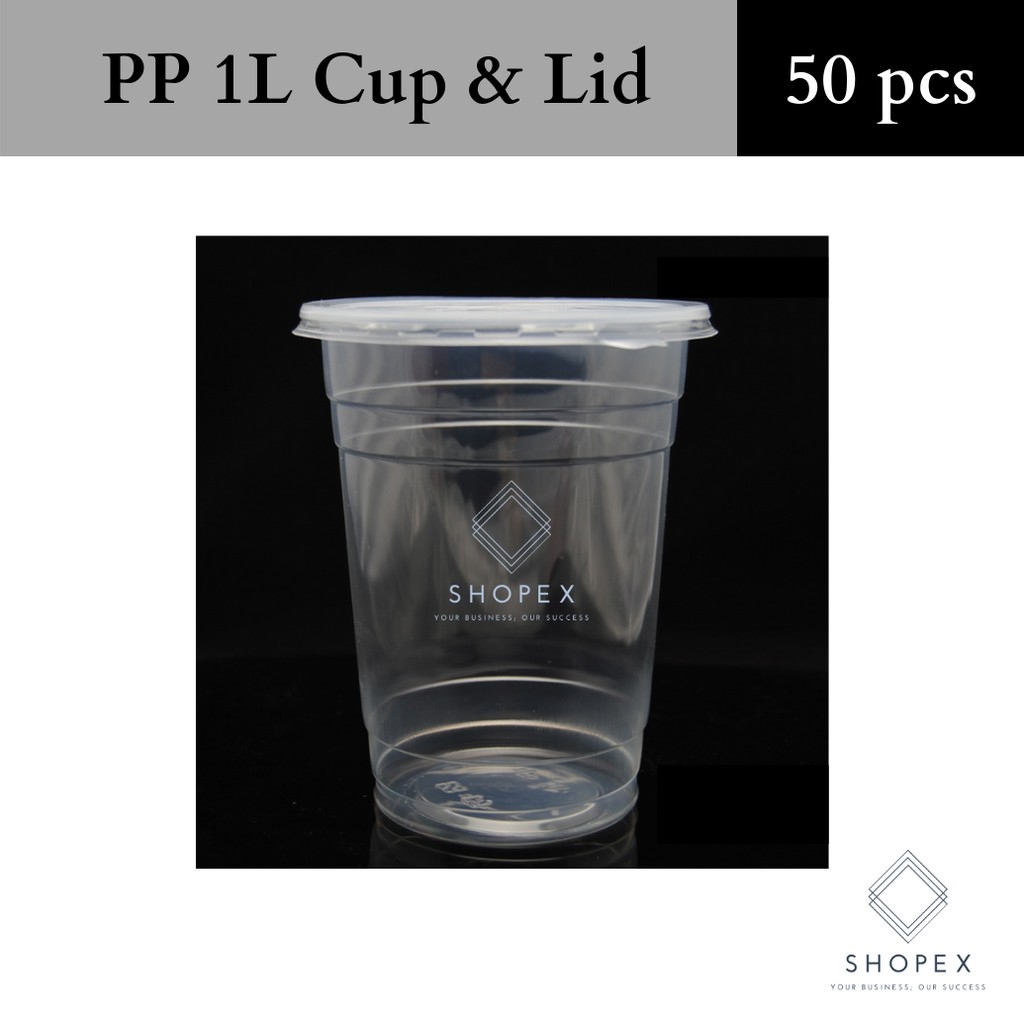 1 LITER FAT PP CUP w/ LIDS (50 pcs/ bundle) Disposable Plastic Cups