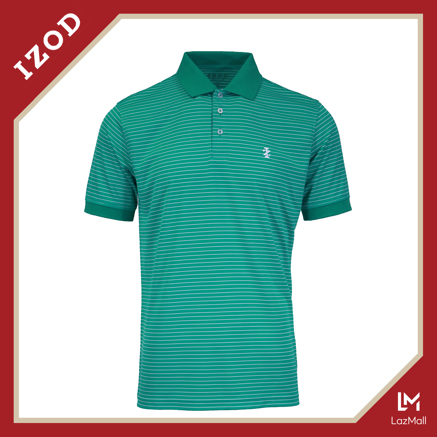Izod Men's Basic Fit Striped Golf Shirt w/ Knitted Collar (Green