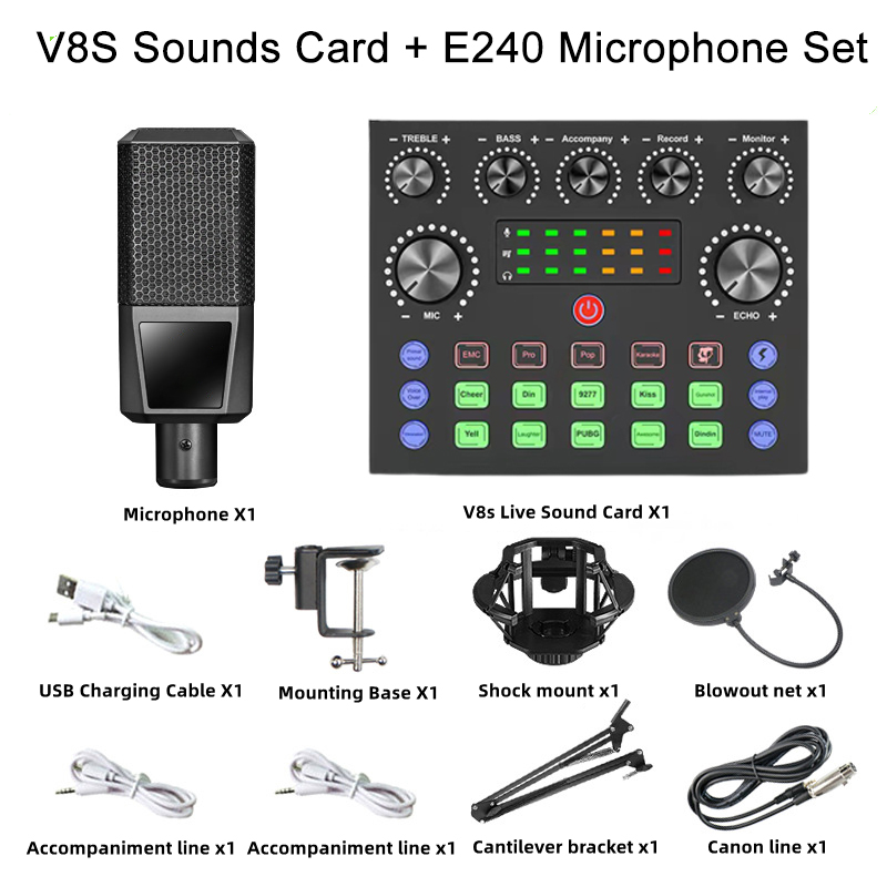 Original V8s Sound Card Complete Set With Condenser Microphone Live