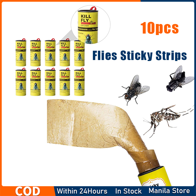 10pcs Flies Sticky Strips Sticky Hanging Fly Tape Catcher Ribbon Sticky
