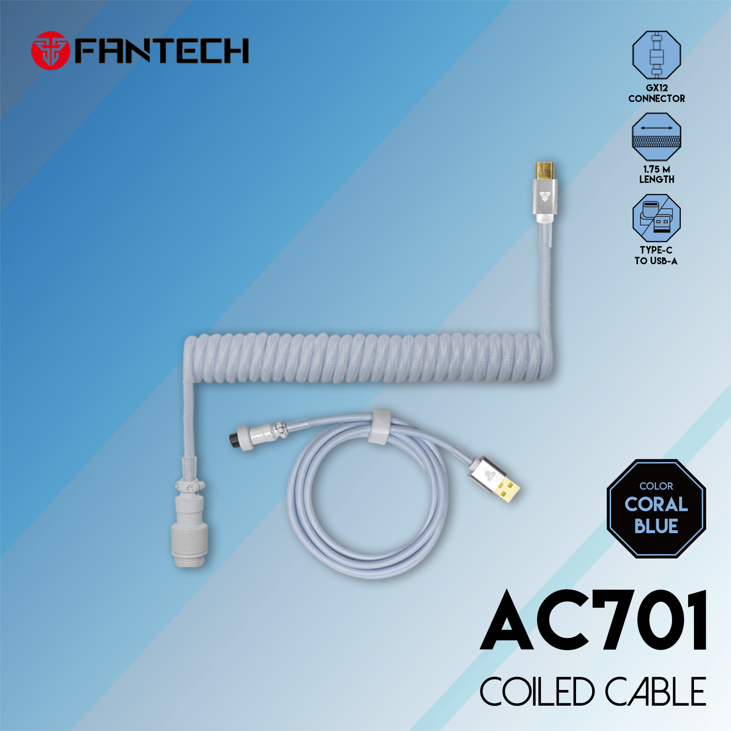 Fantech Coiled Cable AC701 For Mechanical Keyboards Type-c to USB-A with  Detachable GX12 | Lazada PH