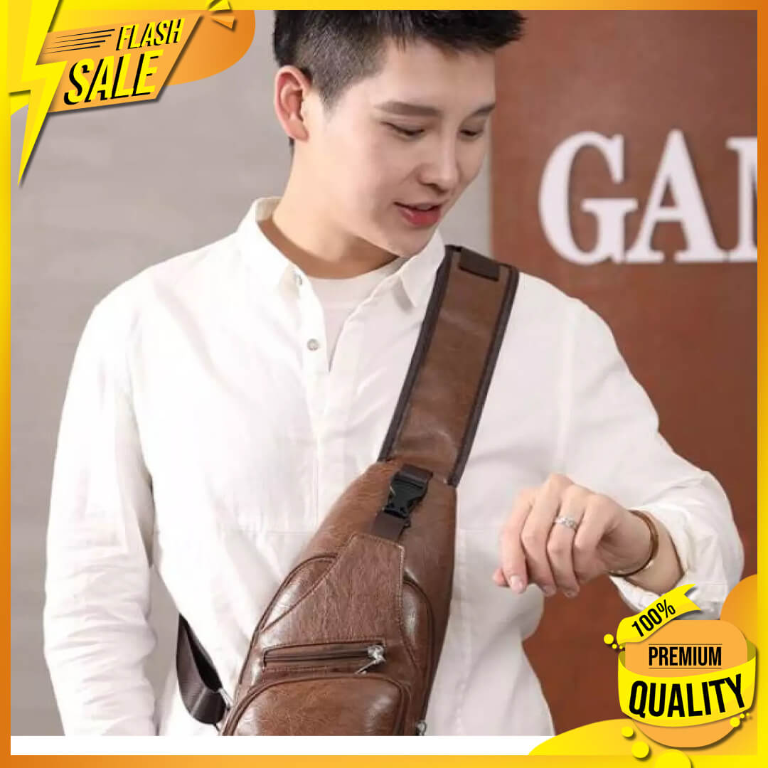 His Sha Highgrade leather sling bag for men, great for both indoor and
