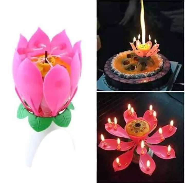 Lotus Flower Music Birthday Candle Creative Rotating Flowers - Temu