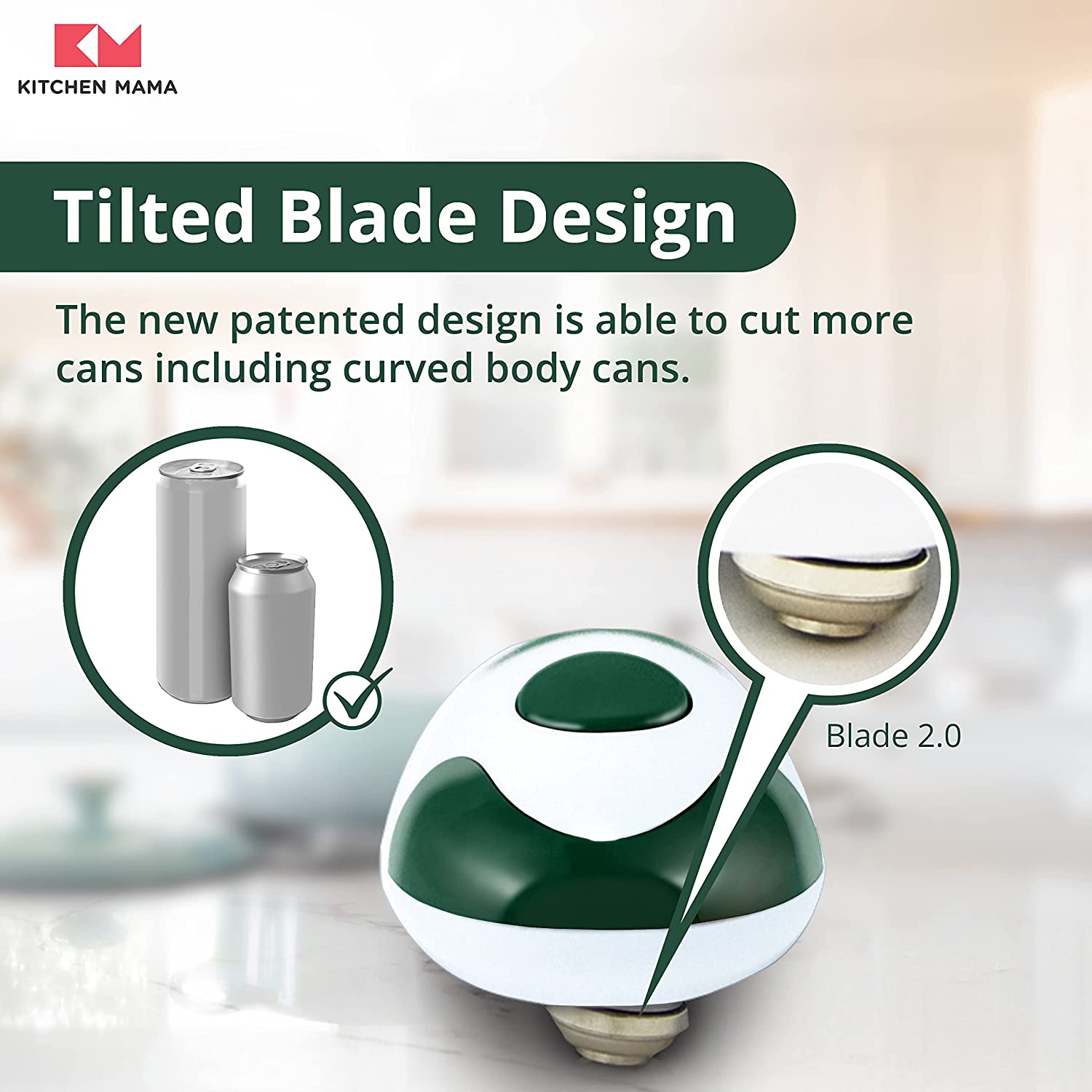 Kitchen Mama Electric can Opener 20: Upgraded Blade Opens Any can Shape -  Smooth Edge, Food-Safe, Handy with Lid Lift, Battery O