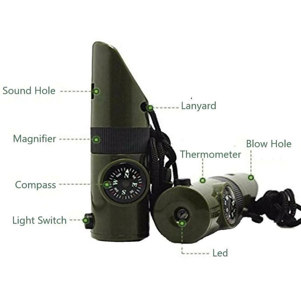 TRENDBOX Multifunctional 7 in 1 Camping Hiking Outdoor Whistle with Compass  Magnifier LED Flashlight Thermometer for Emergency Survival Traveling -  Yahoo Shopping
