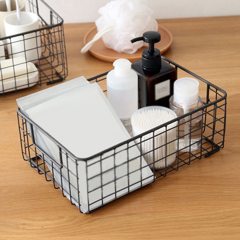 Creative Metal Wire Storage Basket with Handle Wrought Iron Sundries Container Kitchen