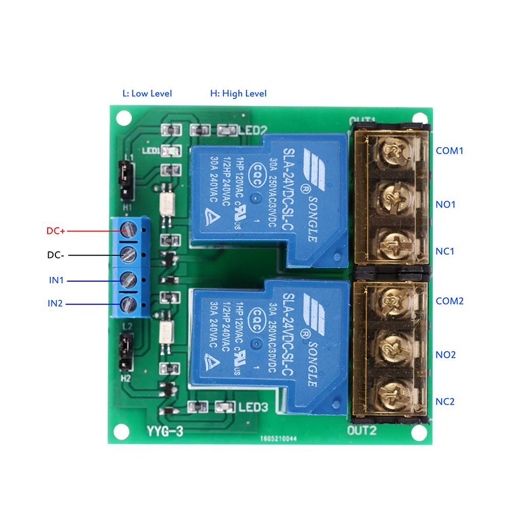 Mô Đun Bảng Mạch Rơ Le 2 Kênh DC 12V 30A Bộ Ghép Quang Cách Ly Kích Hoạt Cao/Thấp