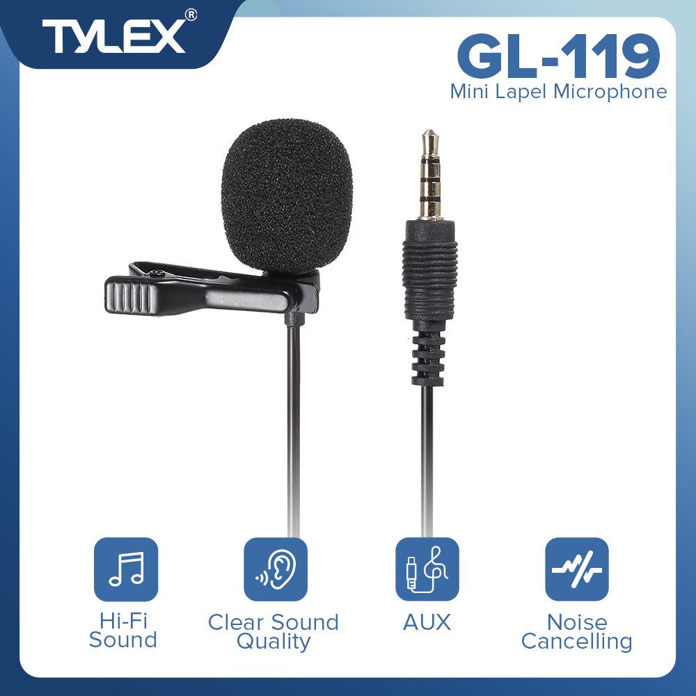 TYLEX Lavalier Microphone 3.5mm AUX Mini Lapel Microphone Omnidirectional Mic with Clip On Model