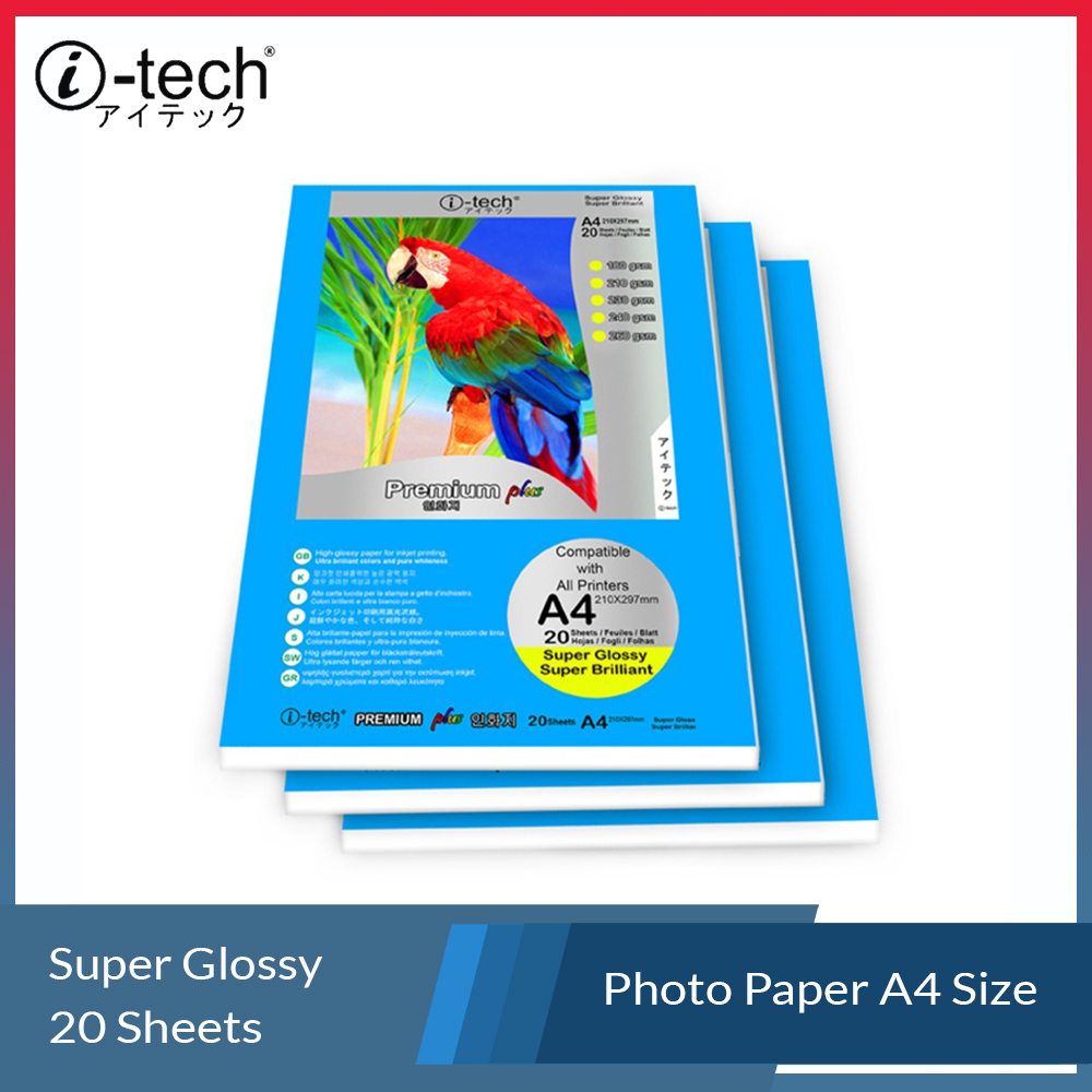 i-tech A4 Glossy Photo Paper No Back Print Premium Quality Photo 135 ...