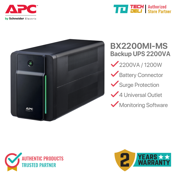 APC BX2200MI-MS, Back-UPS, 2200VA, 230V, AVR, 4 Universal Outlets ...