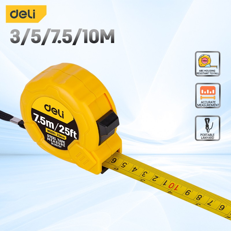 Deli Measuring Tape Measure 25 ft, Metric, Imperial Measurement Tape, Retractable, Self-Lock, Yellow