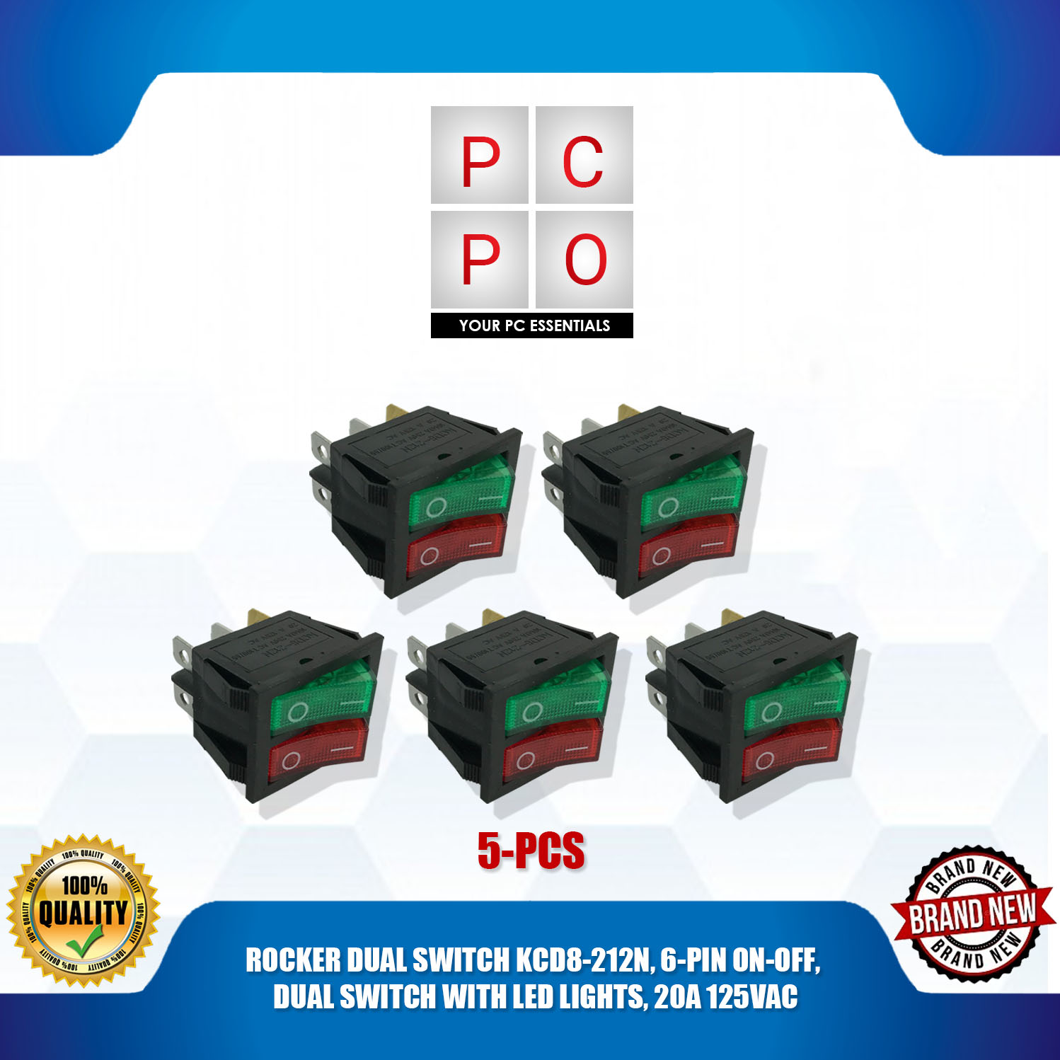 ROCKER DUAL SWITCH KCD8-212N, 6-PIN ON-OFF, DUAL SWITCH WITH LED LIGHTS ...